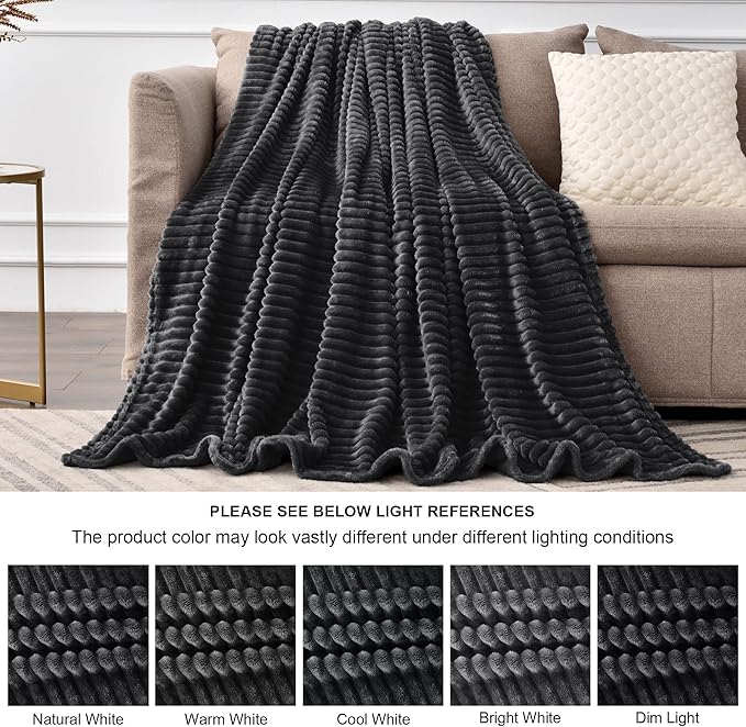 BEDELITE 3D Ribbed Jacquard Black Full Size Blankes for Bed, 84x90 Inch