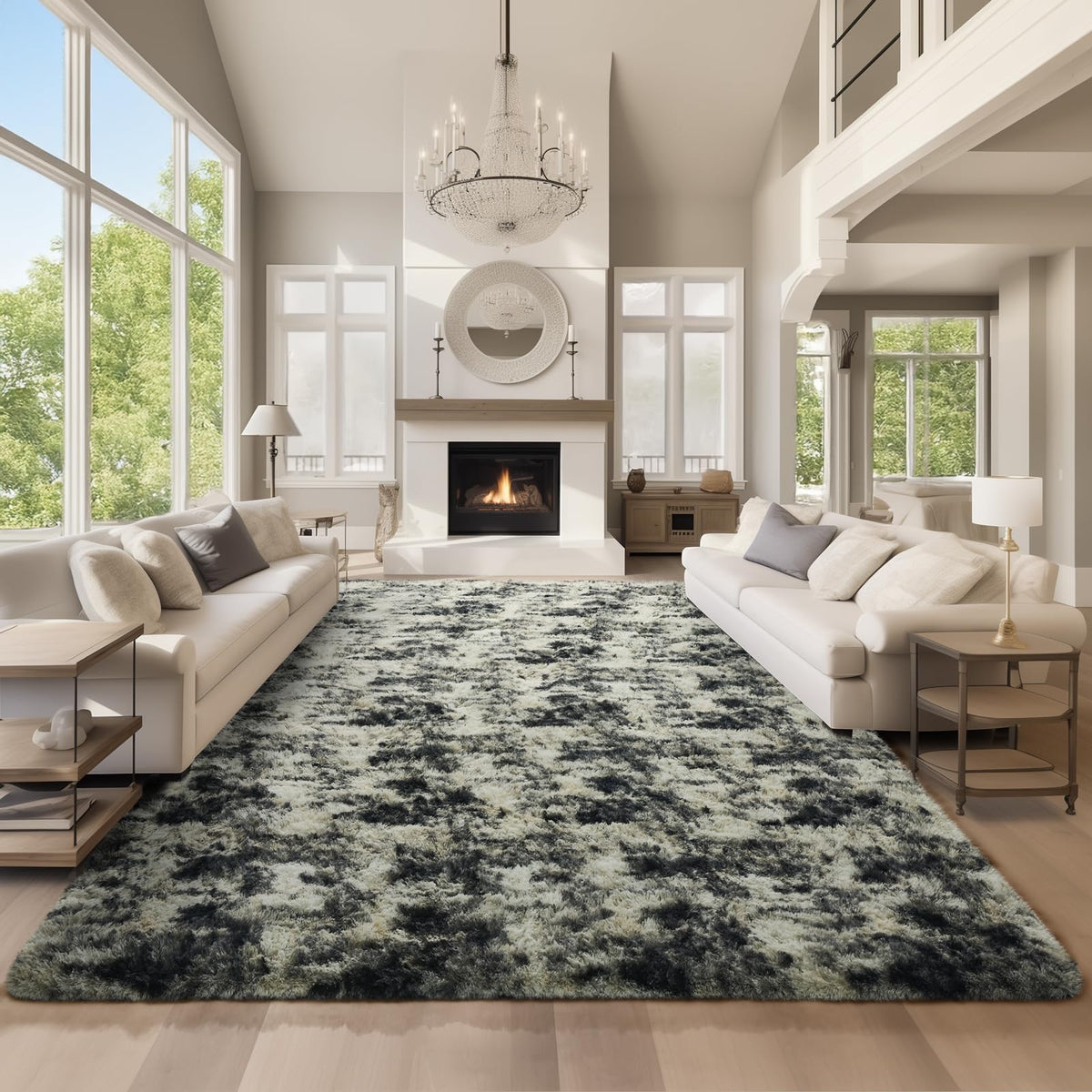 Ophanie Area Rugs 9x12 Living Room, Large Grey Bedroom Carpet, Big Shag Indoor Thick Soft Nursery Rug, Gray Fluffy Carpets for Boy and Girls Room Dorm Home Decor Aesthetic
