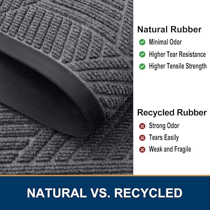 Smiry Front Door Mat Outside Entrance, Heavy Duty Sturdy Natural Rubber Doormat, Trap Dirt and Moisture, Easy Clean Low Profile Welcome Floor Mats for Indoor Outdoor Entry, 35X23 Inch, Light Grey