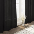 Vintage Black Linen Curtains 63 Inch Length for Living Room Light Filtering Semi Sheer Curtain Back Tab and Rod Pocket Privacy Luxury Gothic Vintage Decor Drapes for Bedroom Office 52x63, 2 Panels