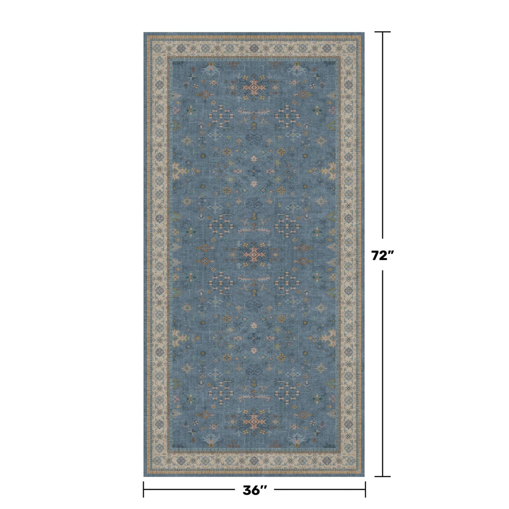 Washable 3x6 Throw Rug for Large Kitchen - Blue Rugs for Entryway Indoor, Bedroom Bedside, Mudroom, Boho Eclectic Modern Décor, Non Slip Low Pile Fade Resistant