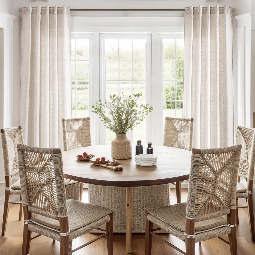 Beige Faux Linen Curtains 84 Inch Length 2 Panels for Bedroom Back Tab Pocket Semi Sheer Light Filtering Curtains Burlap Textured Farmhouse Curtain for Living Room Dining Room Aesthetic Decor 40x84