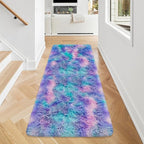 Super Soft Fluffy Living Room Area Rug 2x5 ft Purple Rainbow Tie-Dyed Shaggy Furry Carpet Washable Non-Slip Carpets Bedroom Bedside Nursery Rug Cute Colorful Room Decor for Girls