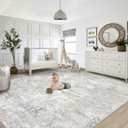XLUEZ 8x10 Area Rugs for Living Room, Washable Modern Abstract Large Area Rug Neutral Soft Non Slip Kids Rug Stain Resistant Indoor Carpet for Bedroom Nursery Dining Room Playroom(BeigeGrey, 8'x10')
