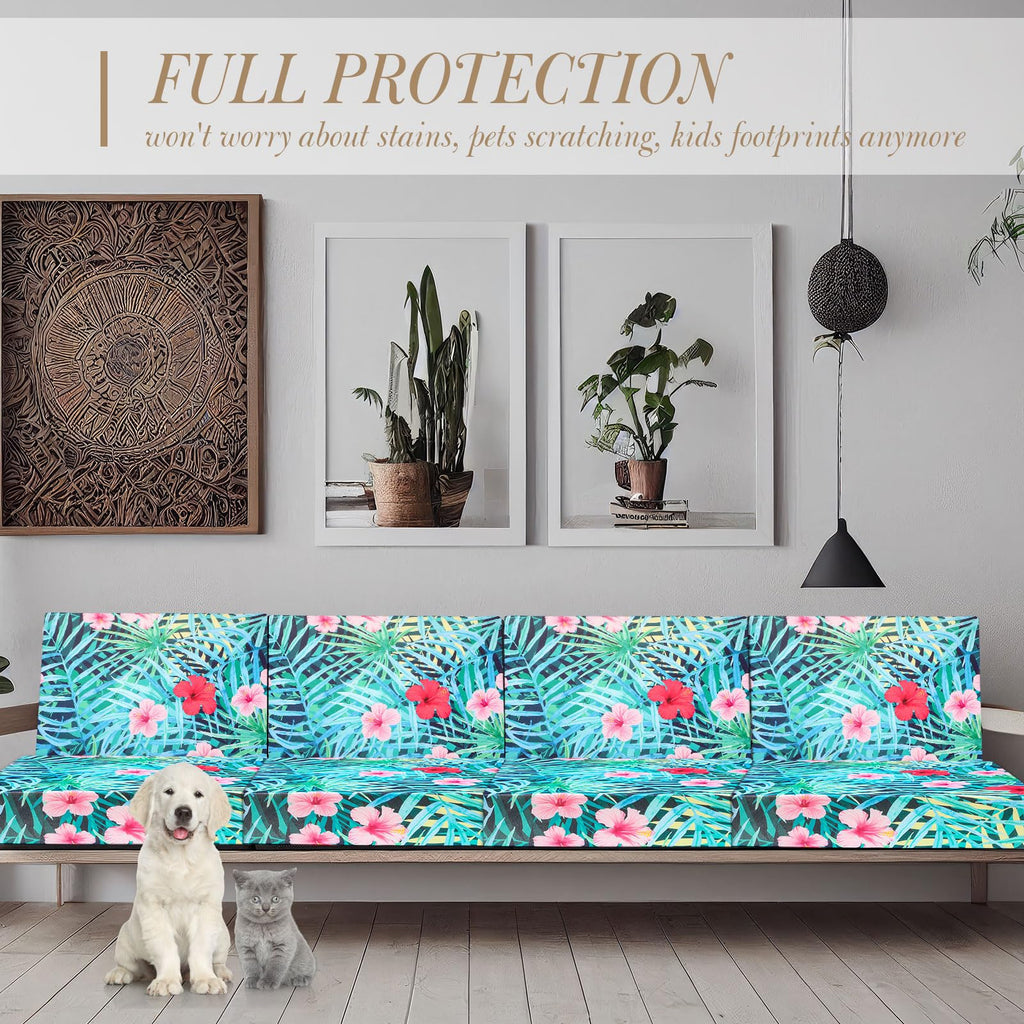 Newwiee 8Pcs Patio Cushion Covers Stretch Outdoor Cushion Cover Replacement for Patio Furniture Sofa Couch Slipcovers, Soft Flexibility Washable Furniture Protector(Fresh Floral,Fresh Color)