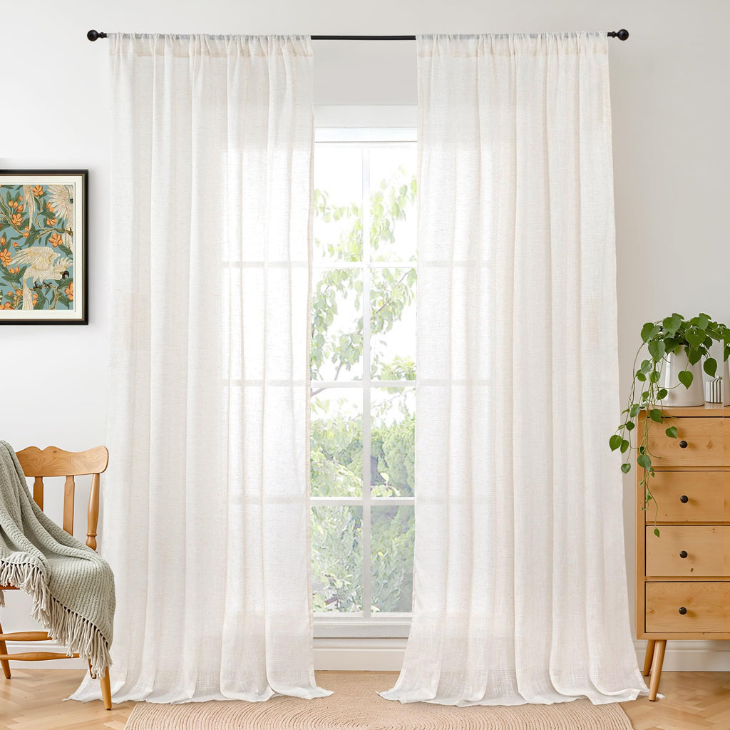 BGment Linen Sheer Curtains 96 Inches Long for Bedroom 2 Panels