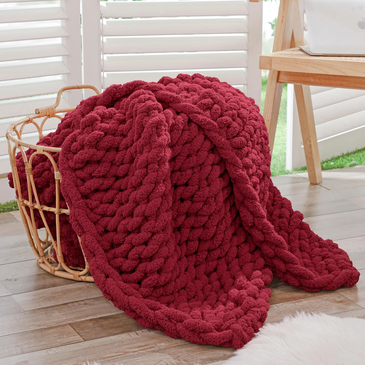 Bigacogo Chunky Knit Throw Blanket for Couch, 40x60 inches, Light Grey