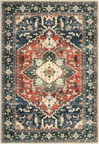 Yamaziot Washable Area Rug, 2x3 Small Entryway Rug Non-Slip Boho Vintage Rug with Rubber Backing, Low Pile Faux Wool Soft Distressed Floor Carpet for Indoor Door Mat, Kitchen, Laundry Bathroom