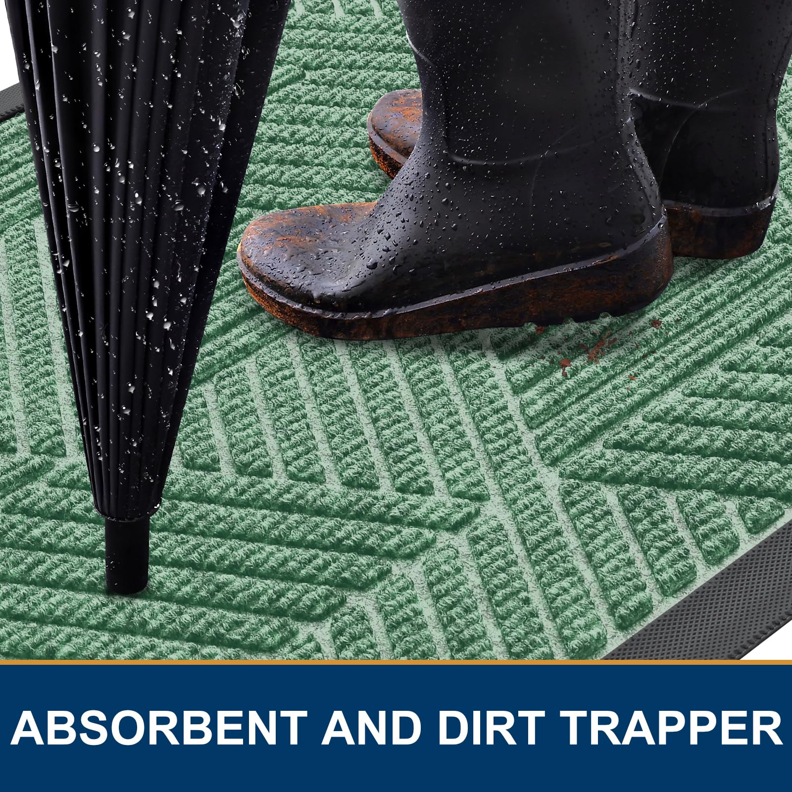 Smiry Front Door Mat Outside Entrance, Low Profile Rubber Doormat, 29.5x17