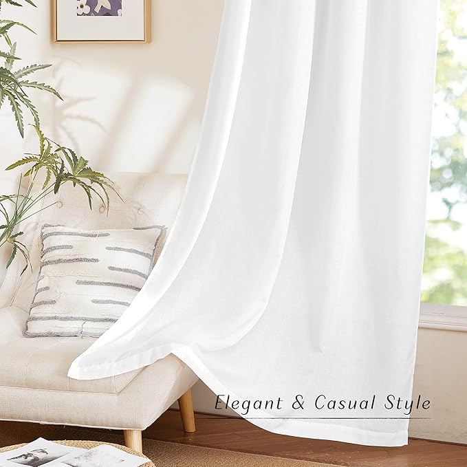 NICETOWN Linen 78 inch Curtains for Kitchen Window, Grommet Thick Flax Linen White Small Window Treatments Privacy Assured with Light Filtering for Cafe/Kids Room, W68 x L78, 2 Panels