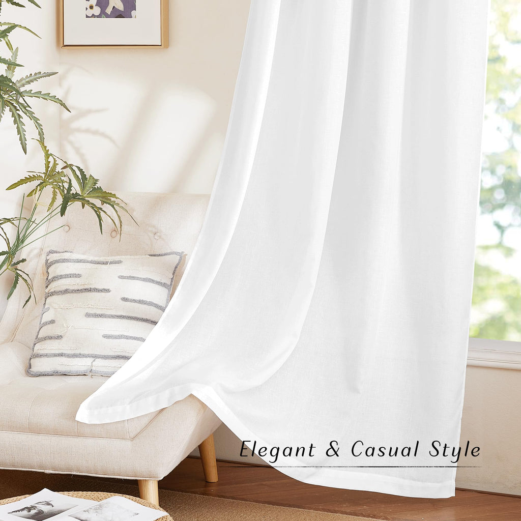 NICETOWN White Linen Bedroom Curtains 84 inches Long, Grommet Thick Linen Blend Window Treatments Privacy Assured with Light Filtering for Living Room, W42 x L84, 2 Panels