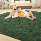 Tepook Soft Fluffy Rugs for Living Room, 5x8 Shaggy Area Rug for Bedroom, Modern Shag Rug Fuzzy Carpets for Kids, Plush Indoor Nursery Home Decor Rug with Non-Slip Bottom, Dark Green