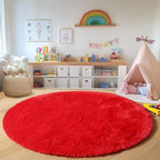 ONASAR Red Round Rugs 5ft for Bedroom Living Room, Fluffy Circle Area Rug for Kids Girls Boys Teen, Soft Plush Shaggy Carpet for Nursery Dorm Classroom Playroom Home Decor Aesthetic