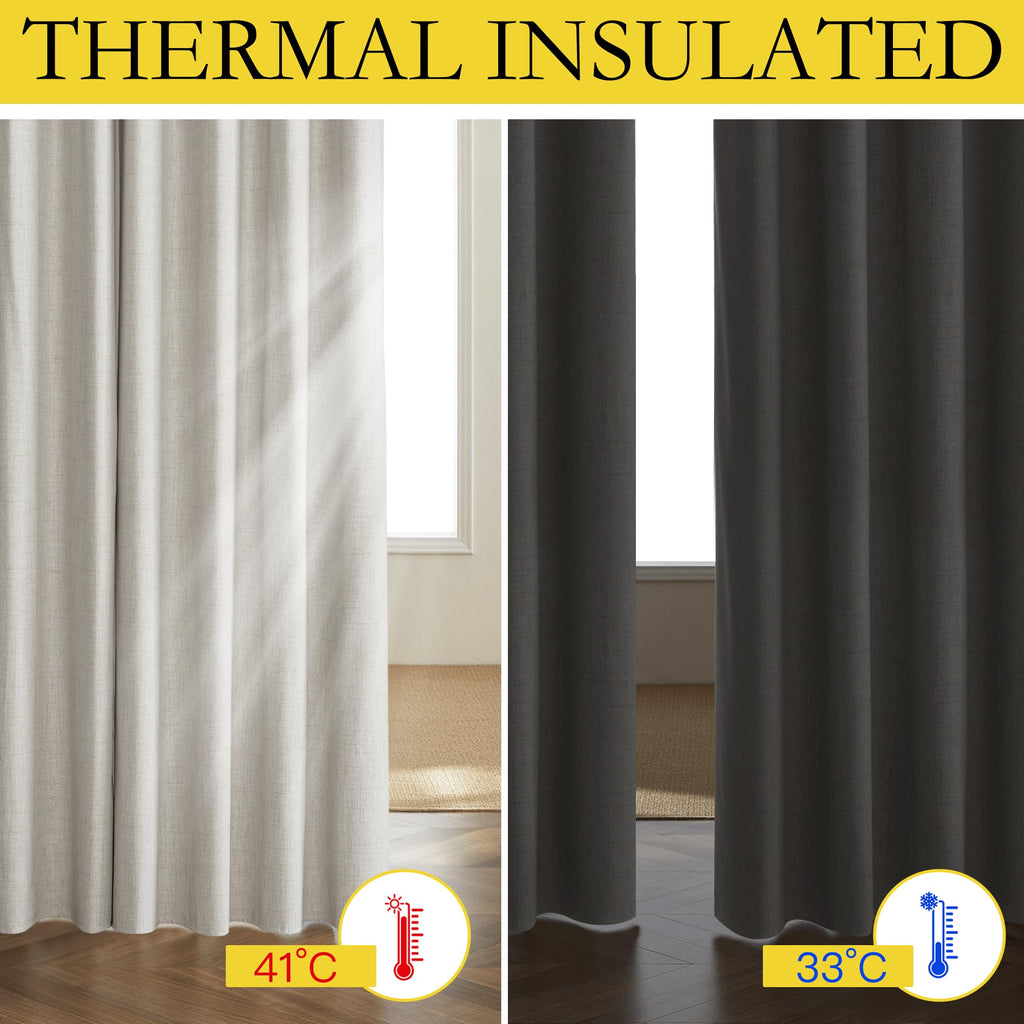 NICETOWN Snowbound Vintage Linen 100% Blackout Curtains for Living Room, Thermal Insulated Curtains 90" Long, Noise Reducing Window Treatment Drapes for Home Office, 62" Wide Per Panel, Set of 2