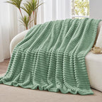 BEDELITE Twin Blanket for Couch & Bed, 300GSM Soft & Warm Fleece Blanket, Decorative and Giftable Striped Green Blankets for Women, Men, 60"x80"