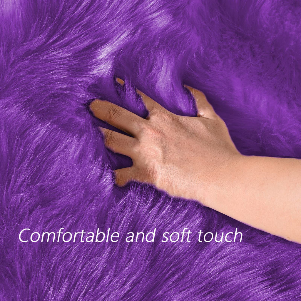Latepis Purple Round Rugs 4ft Faux Fur Fluffy Shag Rug Machine Washable Sheepskin Rugs Shaggy Plush Soft Cute Carpet for Living Room Bedroom