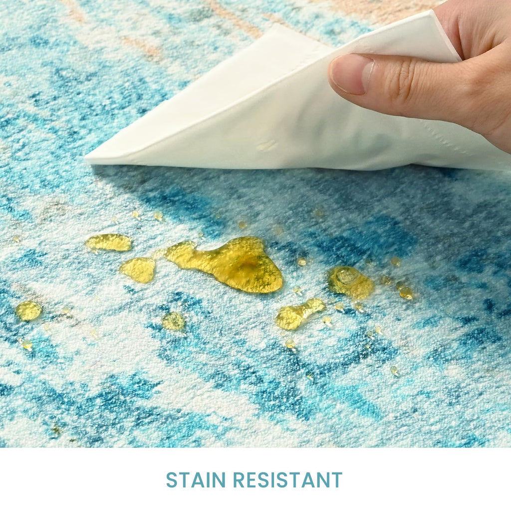 Runner Rug for Kitchen Teal Blue Hallways Runner Rug Non Slip 2'6''x8' Washable Long Runner Rugs with Rubber Backing Soft Abstract Carpet Runner for Entryway, Kitchen, Bedroom, Bathroom
