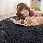 OLANLY Black Round Rugs for Bedroom - Machine Washable, 2 ft Circle Area Rugs for Living Room, Soft and Fluffy Shaggy Carpet for Teen Girls and Boys, Nursery Rooms, Dorms, Home Decor Aesthetic