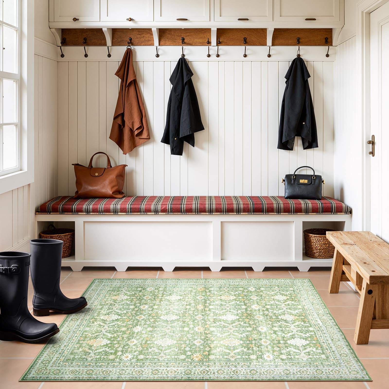 3x5 Area Rugs for Entryway, Non-Slip Washable Rug for Kitchen, Light Green
