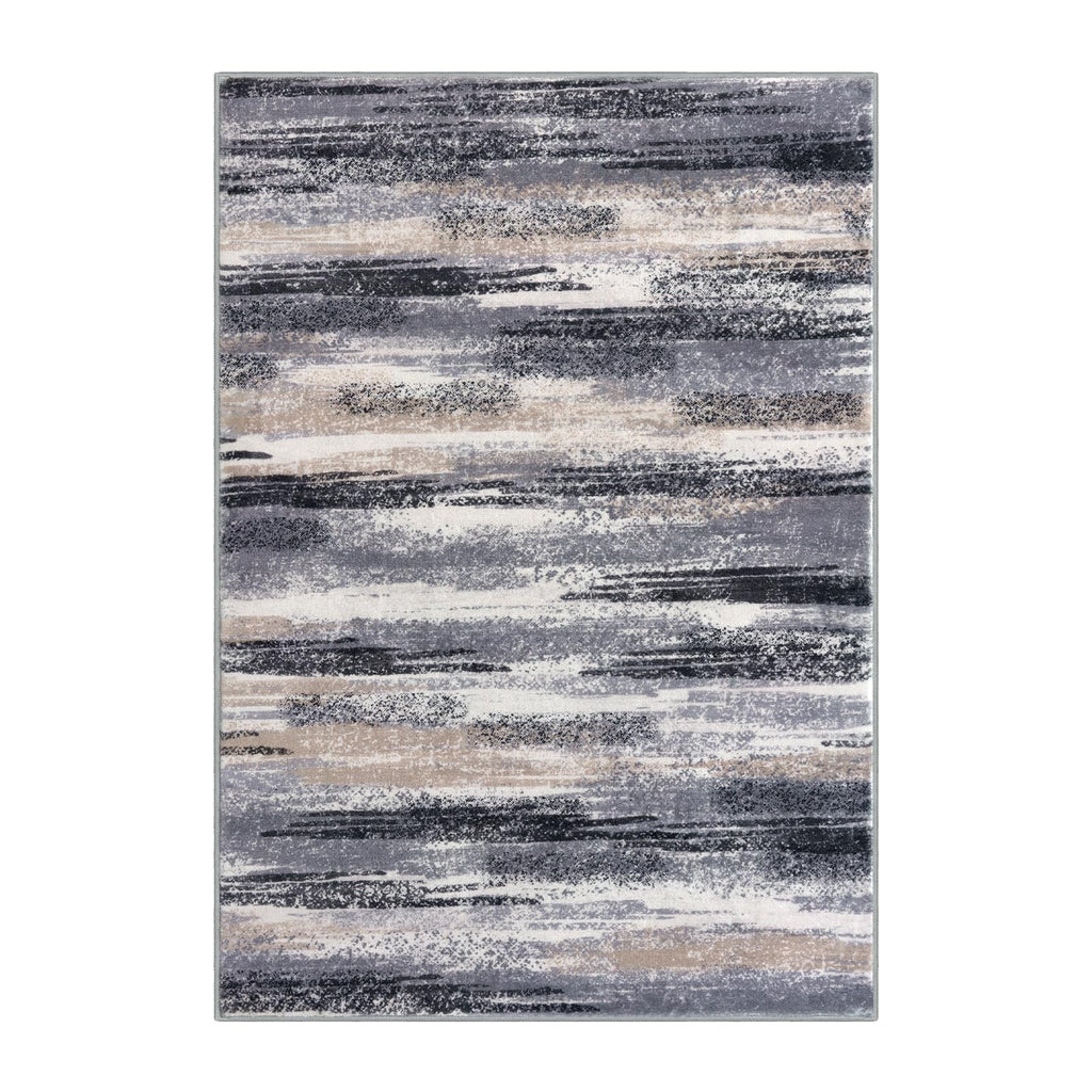 Lansny Modern Abstract 9x12 Large Machine Washable Living Room Rug Non-Slip Soft Bedroom Area Rug Grey Black Multi Ultra Thin Print Faux Wool Carpet Throw Rugs for Nursery Playroom Dining Room Indoor