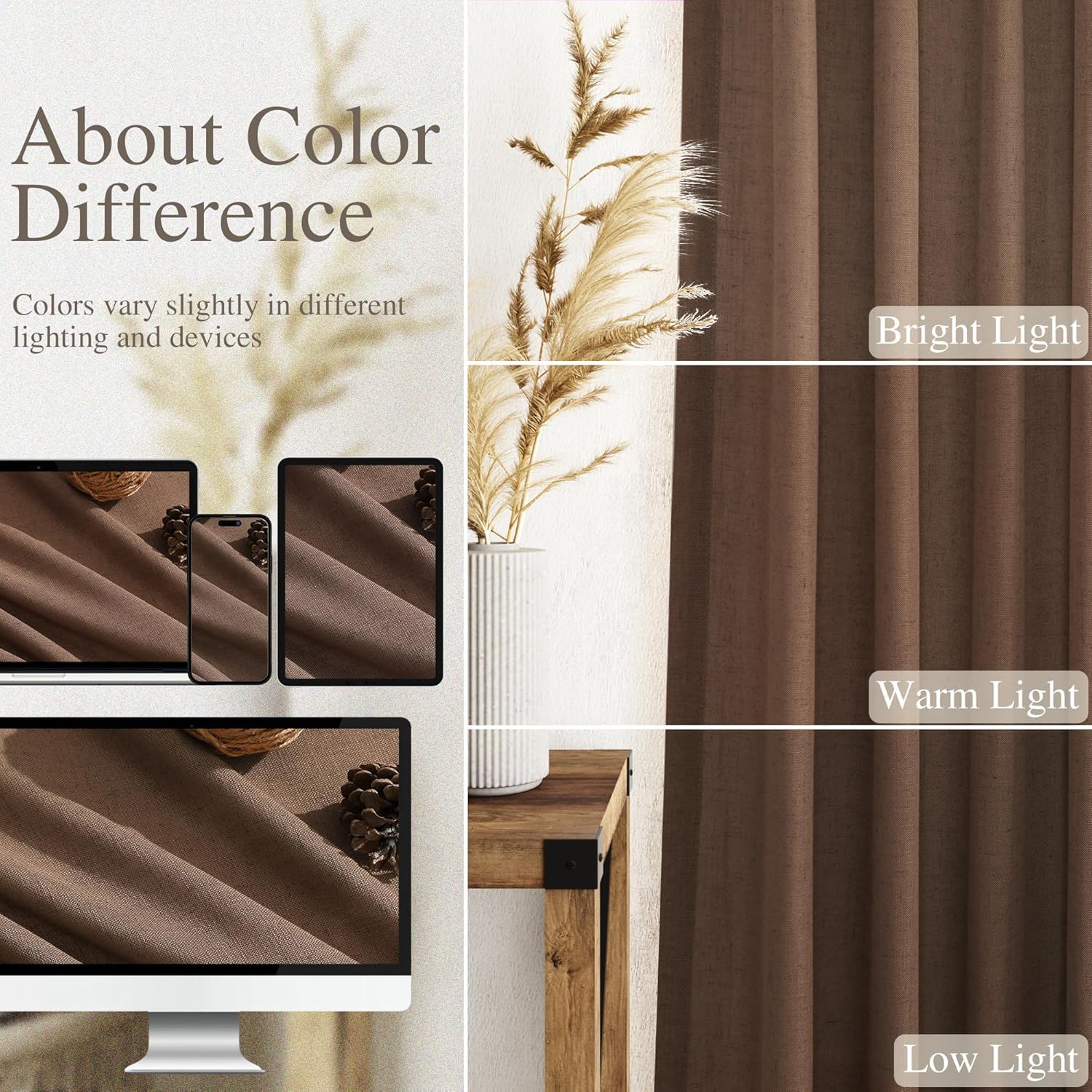 Caramel Brown Linen Curtains for Living Room Extra Long 144 Inches Long Back Tab Light Filtering Semi Sheer Curtain Vintage Rustic Decor Floor to Ceiling High Window for Bedroom 52x144, 2 Panels