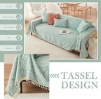 HANDONTIME Farmhouse Sofa Covers - Light Green Aztec Couch Covers for 3 Cushion Sectional Couch, 71" X 118