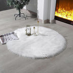 linmopm Faux Fur Rug Sheepskin Shag Fluffy Fuzzy White 3x3 ft Rugs for Bedroom Bedside Bed Floor Living Room Plush Round High-Density Cushion Carpet Super Sofa Cover