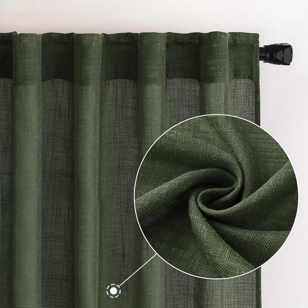 MIULEE Olive Green Linen Curtains 52x72 Inch Length for Bedroom Living Room