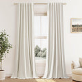 Guken 100% Blackout Linen Curtains for Bedroom 90 Inches Long Natural Cream Black Out Curtain Back Tab Thermal Insulated Room Darkening Window Drapes for Living Room 2 Panels Beige Ivory 40x90