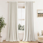 Guken 100% Blackout Linen Curtains for Bedroom 90 Inches Long Natural Cream Black Out Curtain Back Tab Thermal Insulated Room Darkening Window Drapes for Living Room 2 Panels Beige Ivory 38x90