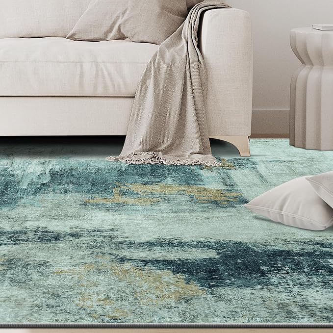 5x8 Area Rugs for Living Room Washable Bedroom Dining Room Teal Grey Gold