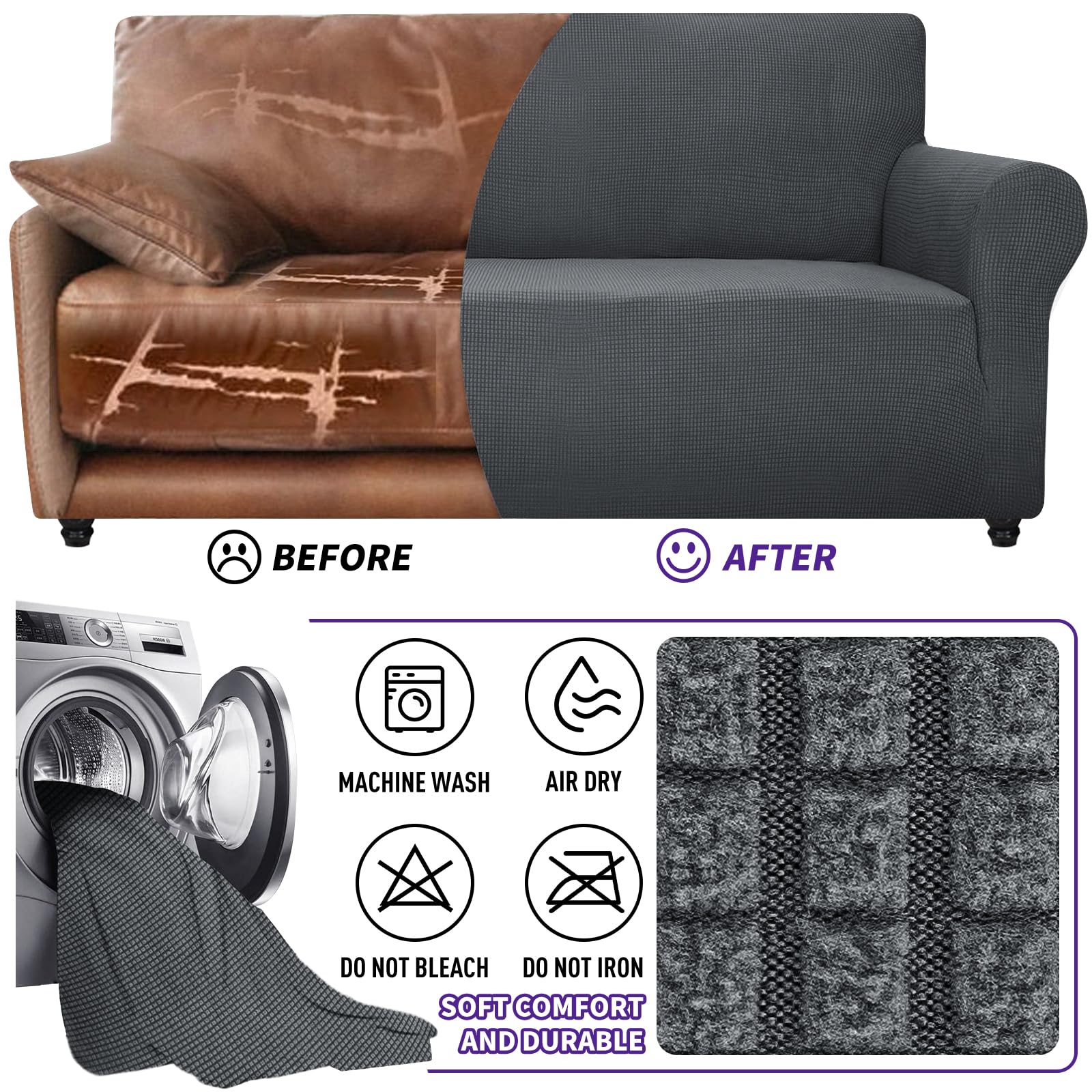 ZNSAYOTX Super Stretch Chair Slipcover Universal Sofa Chair Covers for Living Room Dogs Pet Furniture Protector Spandex Armchair Slipcovers with Anti Slip Foam Sticks (Dark Grey, Chair)