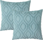 decorUhome Summer Throw Pillow Covers 22x22 Inch Set of 2, Soft Plush Faux Wool Aqua Solid Couch Pillow Covers, Accent Euro Sham Farmhouse Neutral Square Pillow Cases for Sofa Bed Living Room
