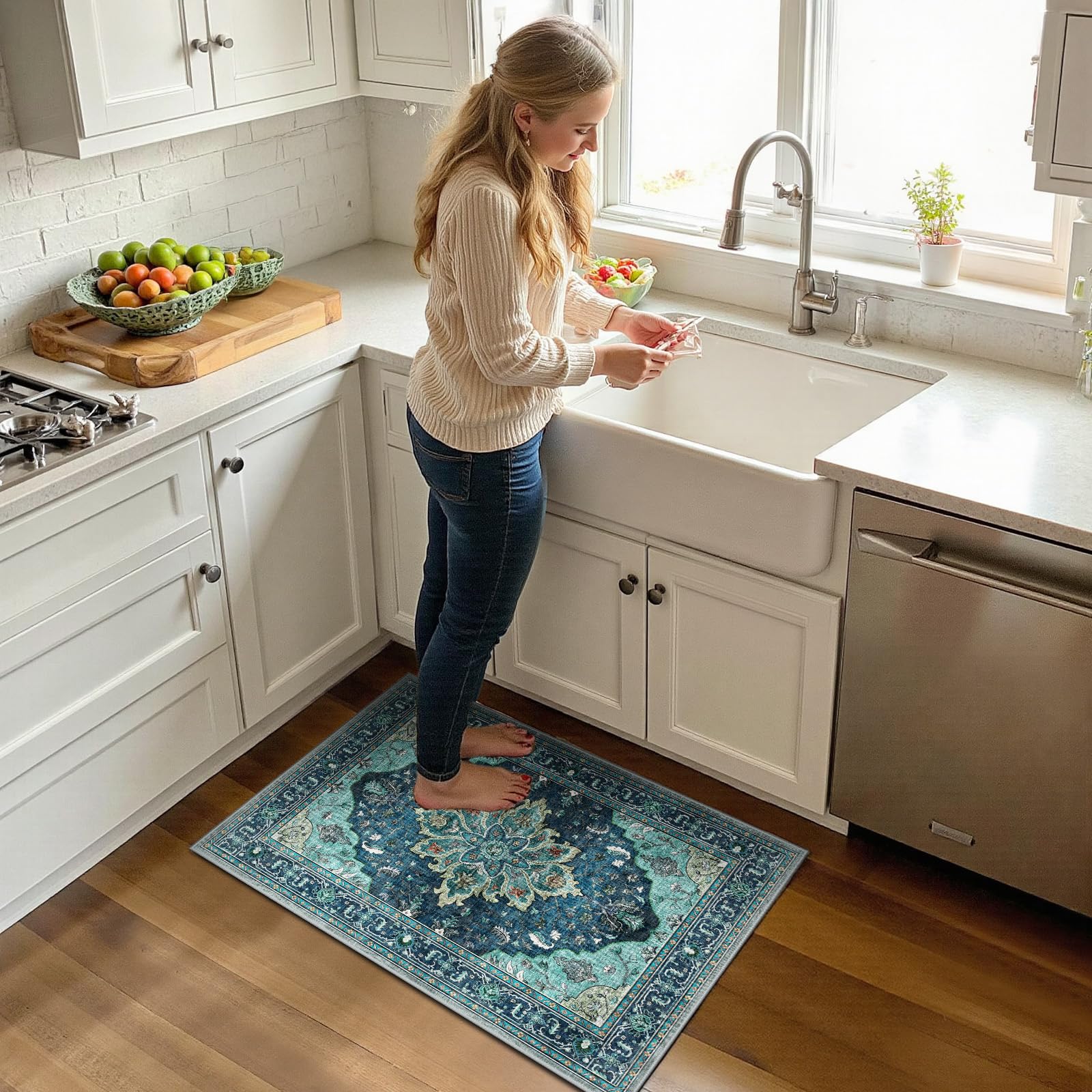 RELEANY Washable Area Rug, Small 2'x3', Teal