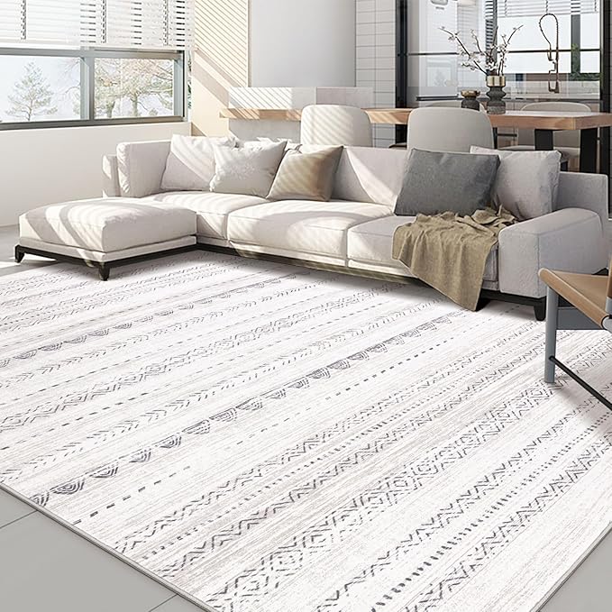 Nakagishi 8x12 Area Rugs Living Room: Washable Boho Large Neutral Soft Farmhouse Rug Stain Resistant Modern Moroccan Non-Slip Indoor Floor Carpet for Bedroom Nursery Kids Playroom Office- Gray