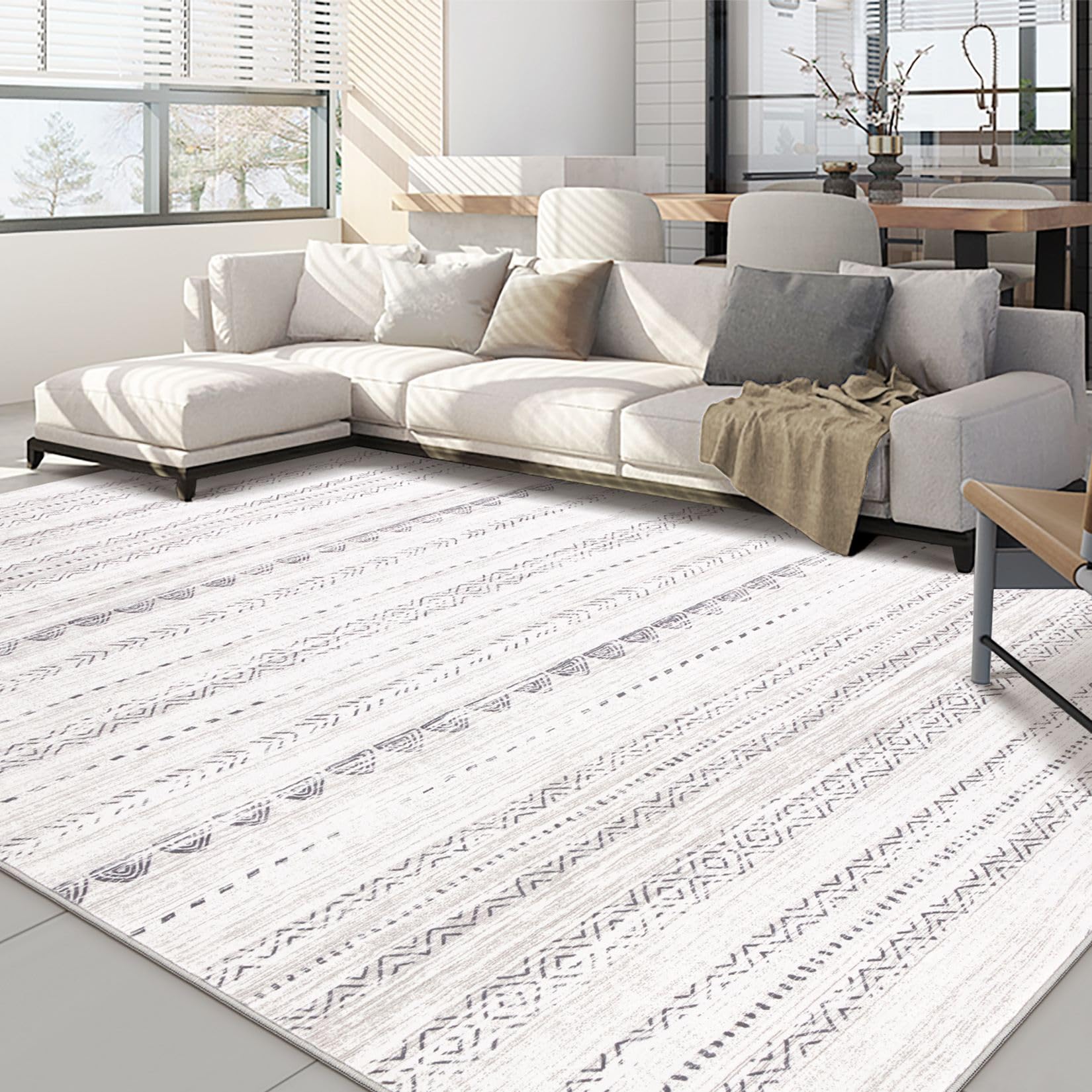 Nakagishi Boho 5x8 Area Rug Living Room Rugs Machine Washable Gray