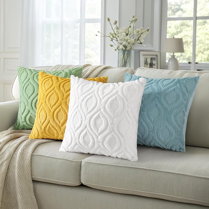 decorUhome Throw Pillow Covers 26x26 Inch Set of 2, Soft Plush Faux Wool White Solid Couch Pillow Covers, Accent Euro Sham Farmhouse Neutral Square Pillow Cases for Sofa Bed Living Room
