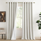 NICETOWN Extra Long Linen 100% Blackout Curtains 108 inches Length 2 Panels Set with Thermal Insulated Liners, Ivory, 62" Width, Farmhouse Style Window Draperies for Patio Sliding Glass Door