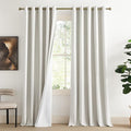 NICETOWN 100% Absolutely Blackout Linen Curtains with Thermal Insulated White Liner, Ivory, W62, 2 Pieces, Noise Reducing Textured Linen Look Curtains for Windows 90 inch Length for Classroom