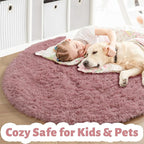 Blush Fluffy Round Rug 5Ft for Bedroom, Fuzzy Plush Circle Area Rugs for Baby Kids Room Decor Aesthetic, Shaggy Circular Carpet for Teen Girls Nursery Dorm Playroom, Cute Dusty Rose Mauve Rug