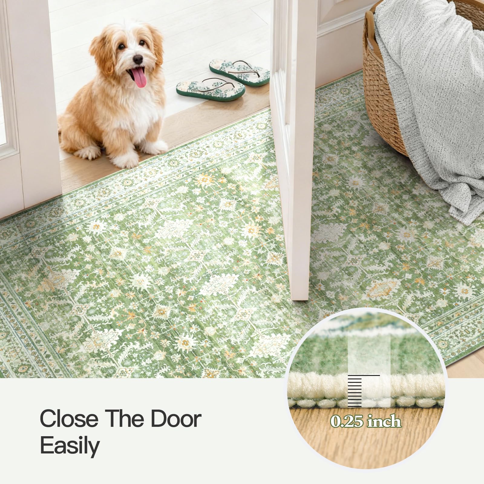 3x5 Area Rugs for Entryway, Non-Slip Washable Rug for Kitchen, Light Green
