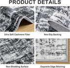 Area Rugs Living Room Rug - 4x6 Washable Modern Abstract Soft Neutral Non-Slip Carpet Large Indoor Floor Thin Carpets for Bedroom Dining Room Farmhouse Nursery Home Office Black