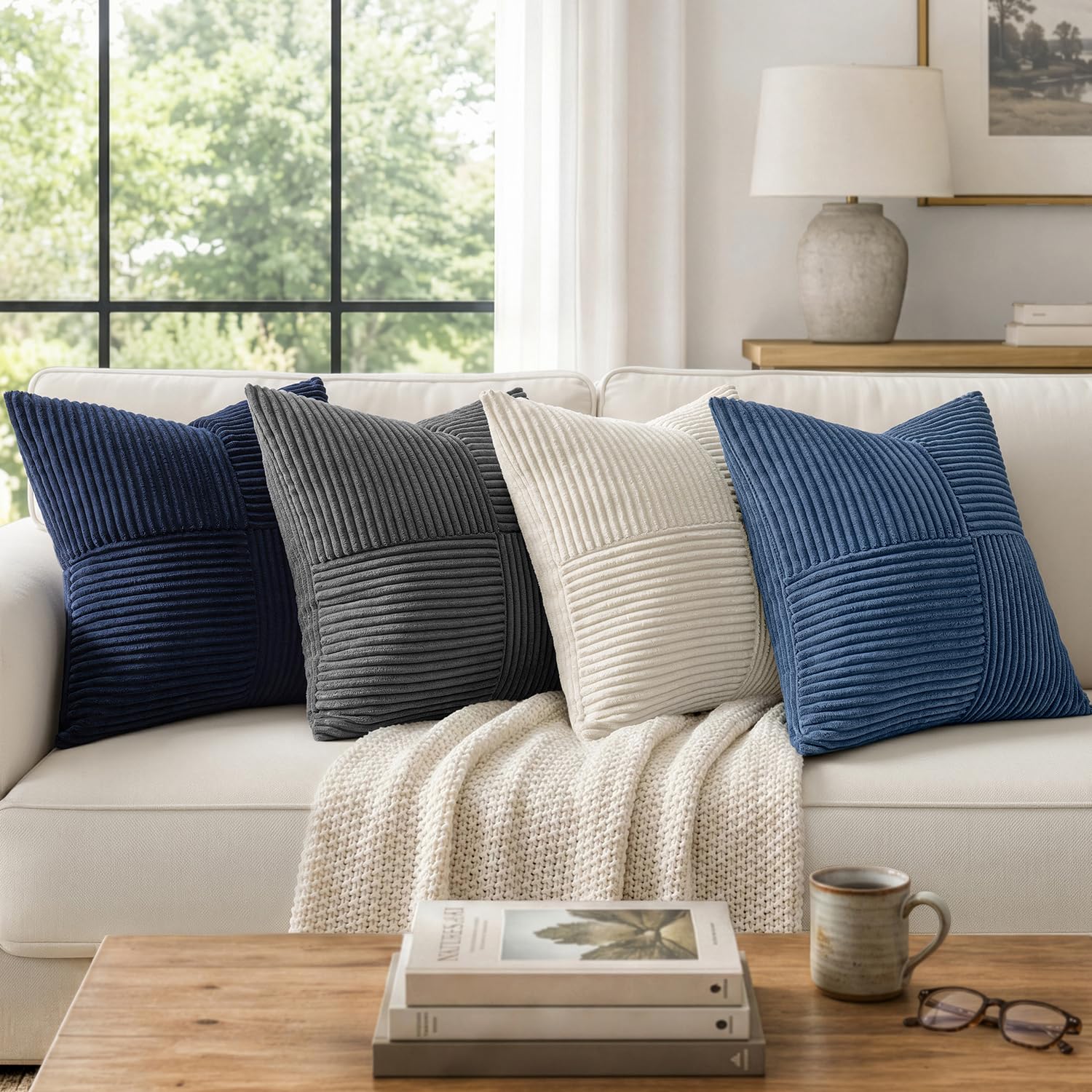 MIULEE Navy Blue Decorative Throw Pillow Covers for Couch 18x18 Inch