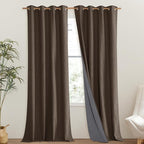 NICETOWN Coffee Vintage Linen 100% Blackout Curtains for Living Room, Thermal Insulated Curtains 95" Long, Noise Reducing Window Treatment Drapes for Bedroom, 52" Wide Per Panel, Set of 2