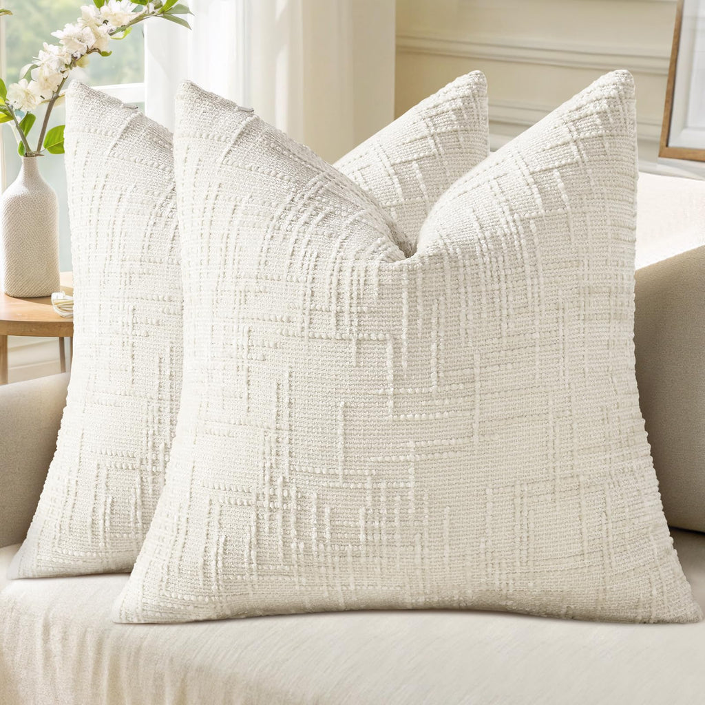 decorUhome Textured Chenille Throw Pillow Covers 20x20 Set of 2 Pink