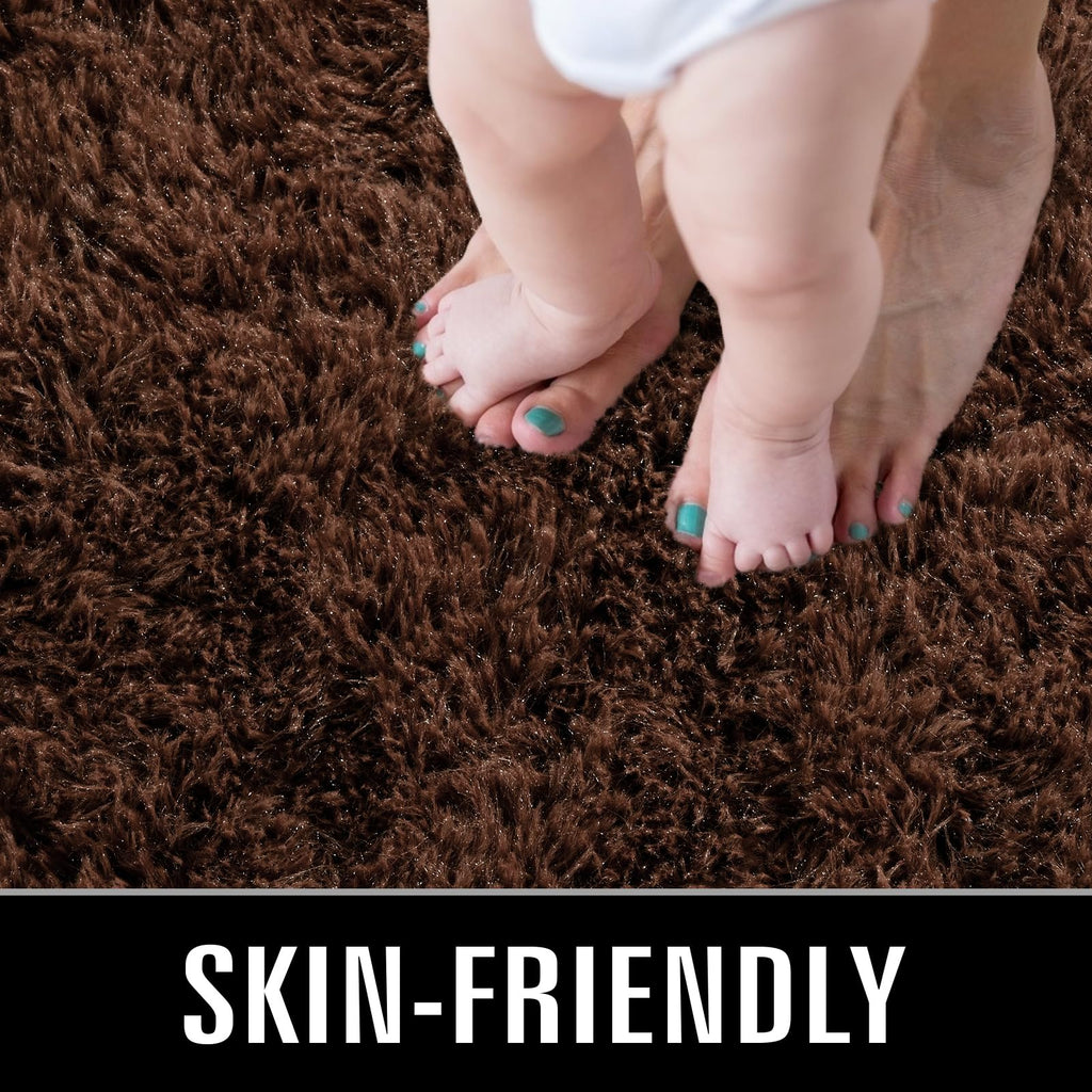 TWINNIS Super Soft Shaggy Rugs Fluffy Carpets, 6x9 Feet, Indoor Modern Plush Area Rugs for Living Room Bedroom Kids Room Nursery Home Decor, Upgrade Anti-Skid Rectangular Fuzzy Rug, Brown