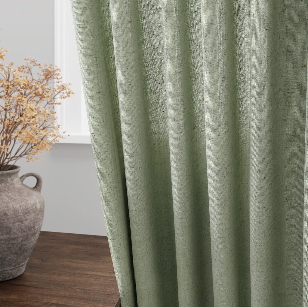 Extra Long Light Sage Linen Curtains 120 Inch for Living Room 2 Panels Set Rod Pocket Back Tab Soft Linen Window Drapes Semi Sheer Light Filtering Privacy High Ceiling Drapes for Farmhouse 52x120