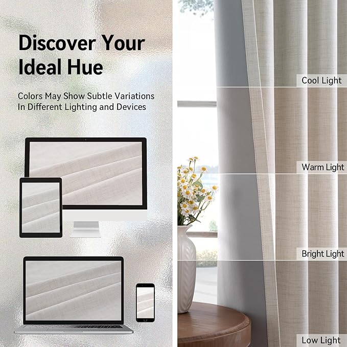 Linen Textured Total Blackout Curtains 96 Inches Long, Beige