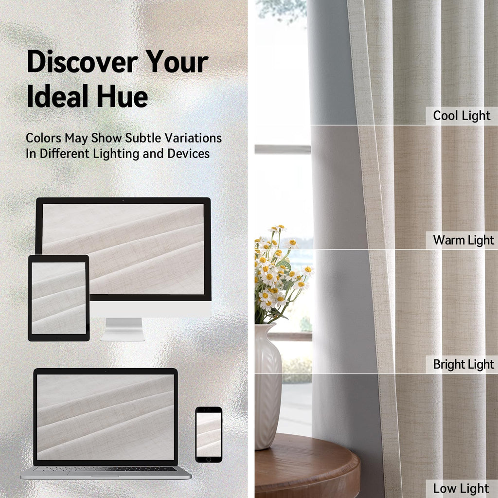 Linen Textured Total Blackout Curtains 45 Inches Long, Beige