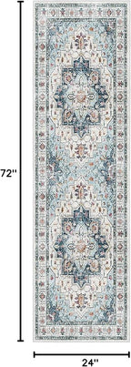 Madane Washable Runner Rug - 2x6 Rug Runners for Hallways 6 Feet Non Slip Vintage Kitchen Runner Rug Ultra-Thin Bathroom Runner Rugs Carpet Laundry Room Bedroom (2x6ft, Blue)